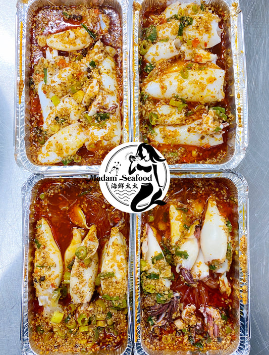 Steam Squid with Bean Starch Vermicelli【锡纸蒜蓉小鱿鱼】(cooked)